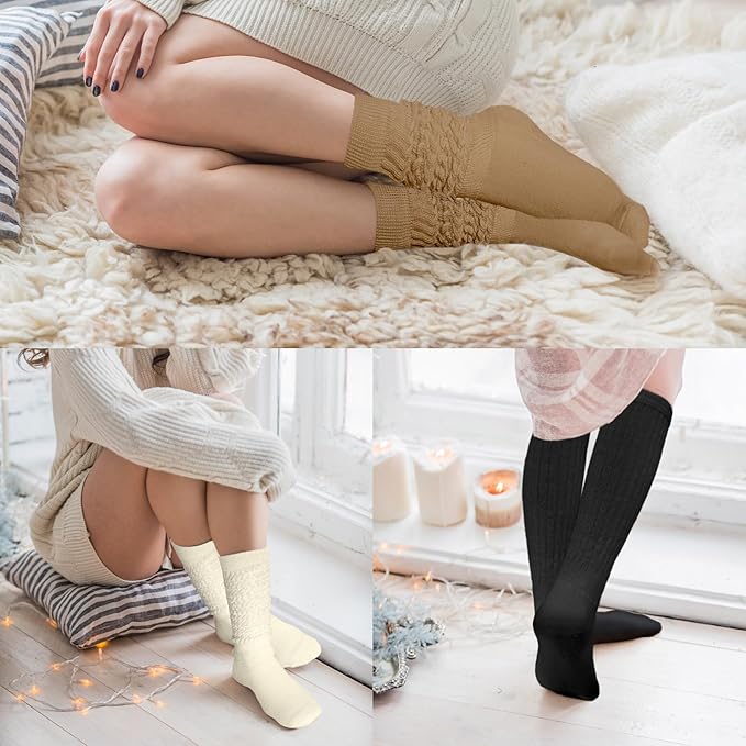 8 Pairs Women Slouch Socks Soft Extra Long Boot Sock Thick Cotton Knee High Scrunch Socks for Women