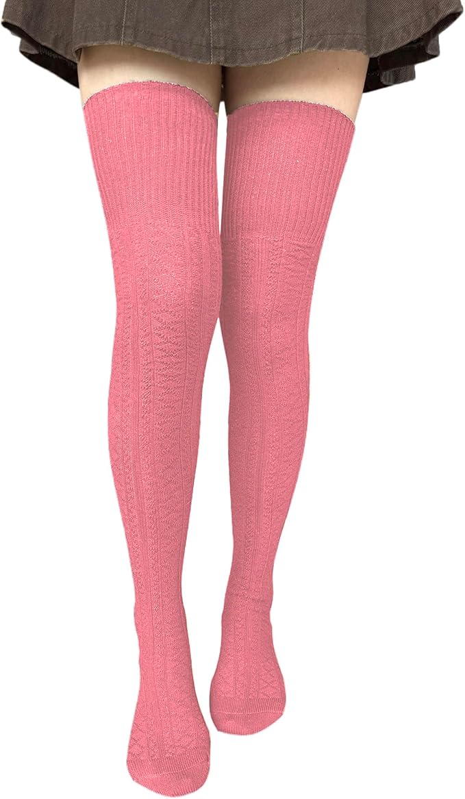 Bestjybt Women Thigh High Socks Cotton Cable Knit Over the Knee Boot Stockings Long Warm leg Warmers