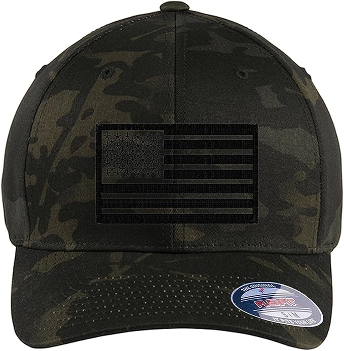 G&B American Flag Baseball Cap, 6277 Flex Fitted, Blackout Design, Patriotic US Flag Hat for Men and Women