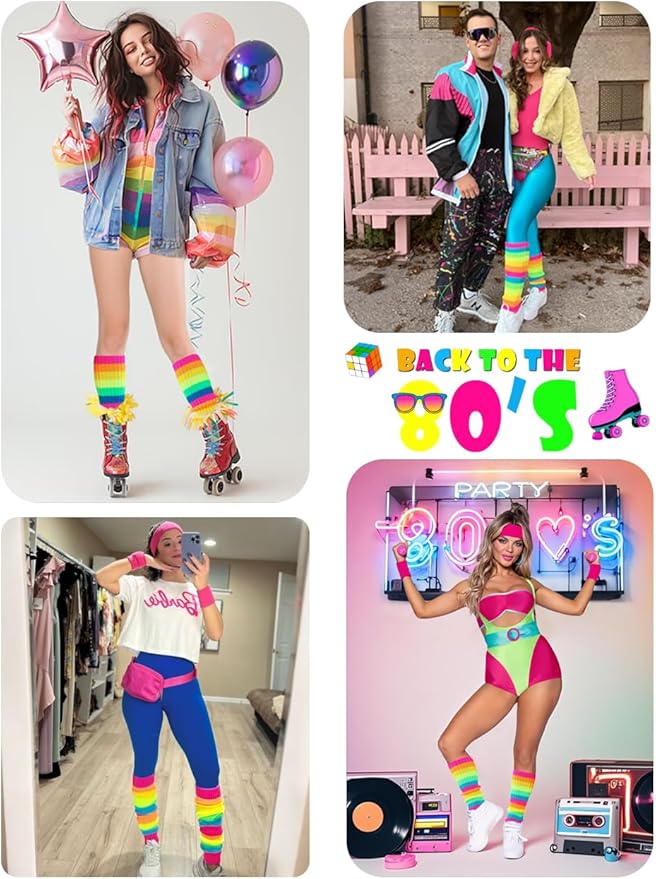 v28 Women Juniors Neon Ribbed Leg Warmers for 80s Eighty's Party Sports Yoga