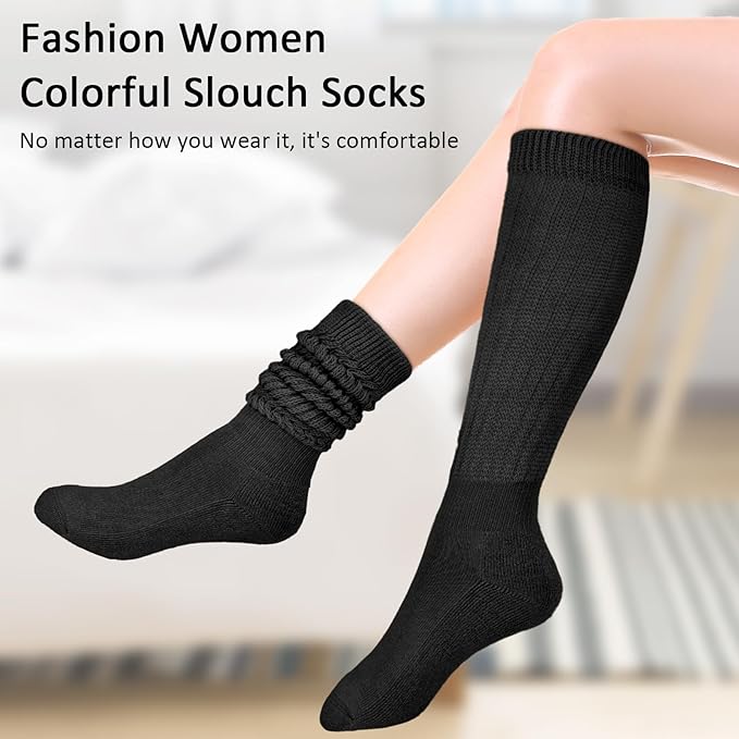 8 Pairs Women Slouch Socks Soft Extra Long Boot Sock Thick Cotton Knee High Scrunch Socks for Women