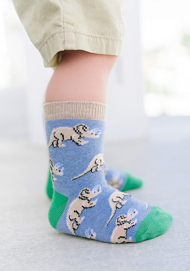 Jefferies Socks Boys Fashion Novelty Dinosaur Stripes Pattern Variety Crew Socks 9 Pair Pack