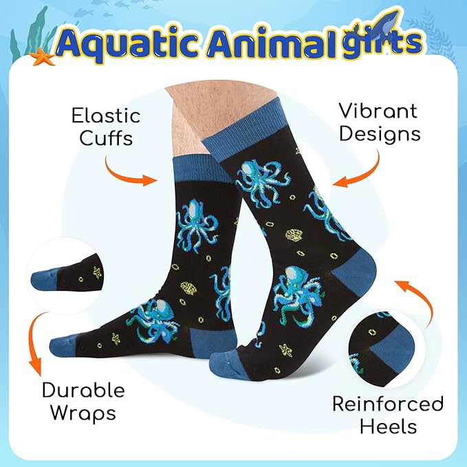 HAPPYPOP Shark Gifts for Boys - Silly Shark Socks Adult 4 Pack, Ocean Socks for Kids Boys 4-18 Years