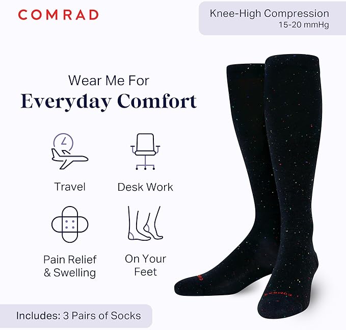 Comrad Recycled Cotton Knee High Socks - 15-20mmHg Graduated Compression Socks - Soft & Breathable Support Socks, Unisex