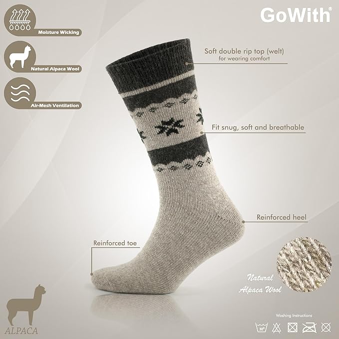 GoWith Alpaca Wool Socks for Men & Women, Alpaca-Merino Blend Warm Cozy Crew Socks, Thermal Regular-Fit Boot Socks