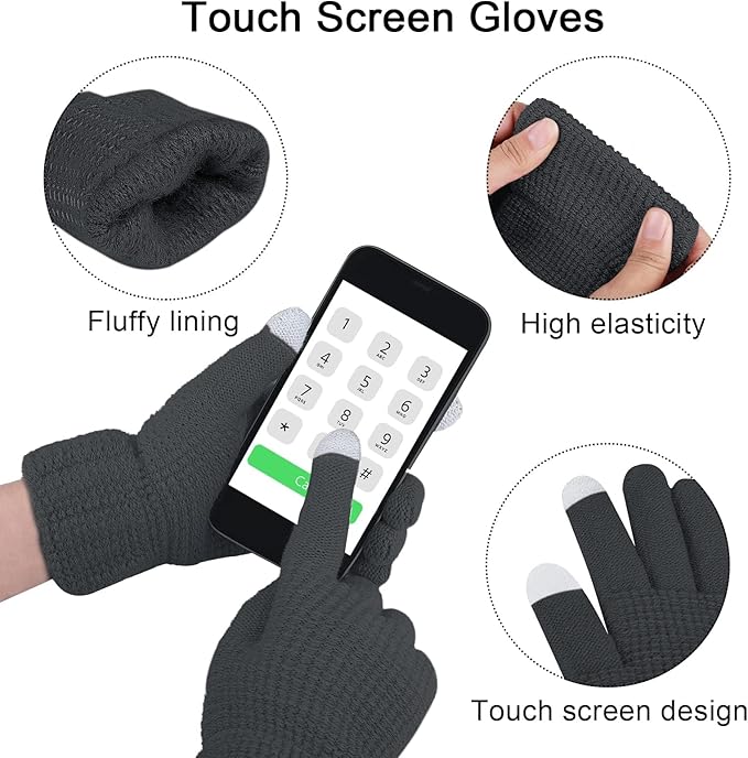 URATOT Winter Warm Knitted Sets Beanie Pompom Hat Scarves Winter Touchscreen Gloves Scarf Set for Men Women