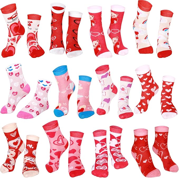 Shinymoon 12 Pairs Kids Breast Cancer Awareness Socks Pink Ribbon Crew Socks for Children Boys Girls Novelty Crazy Gifts