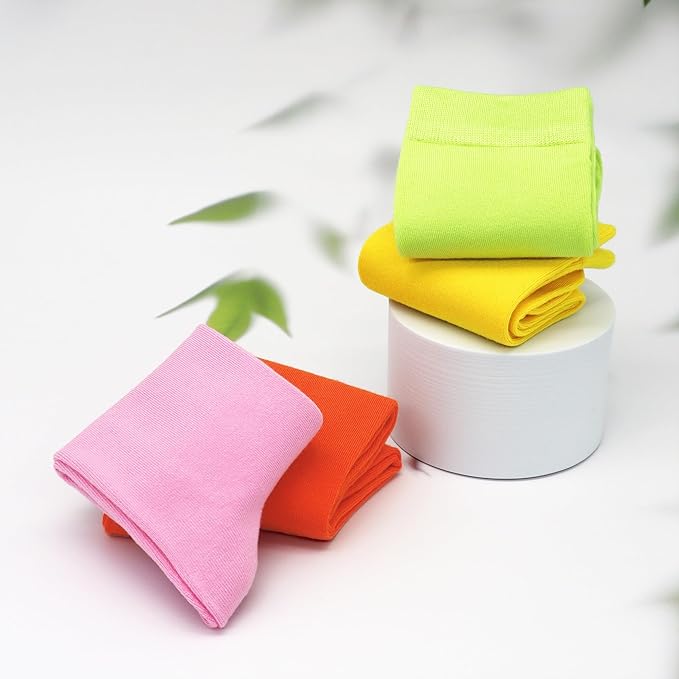 4-Pack Combed Cotton Viscose Kids Casual Socks Cool Crew Fashion Neon & Solid Colors Dress Socks Elastic Fit for Girls Boys