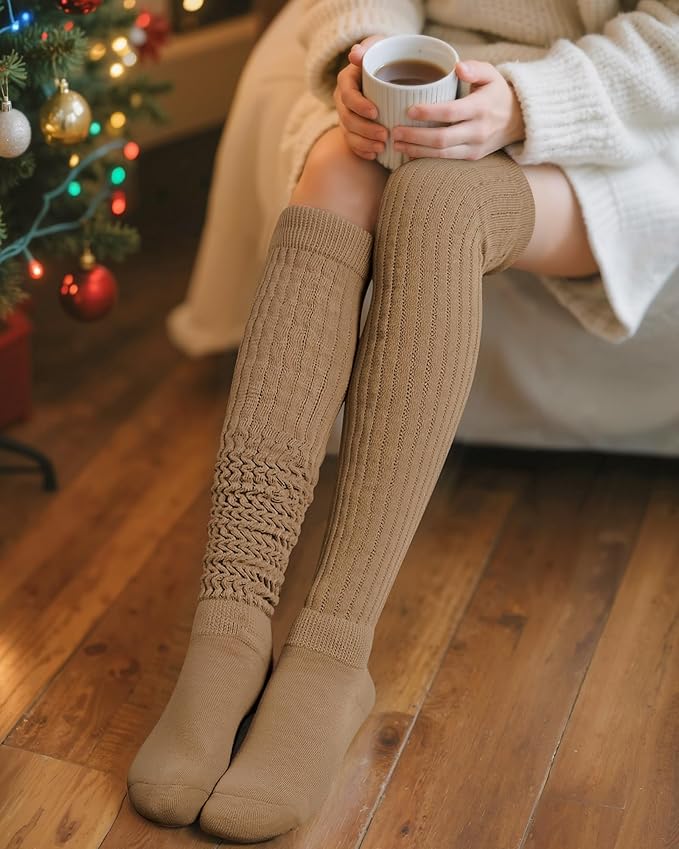 Womens Thigh High Socks Extra Long Knit Over Knee Stockings Winter Warm Thick Scrunch Slouch Soft Tall Leg Warmers
