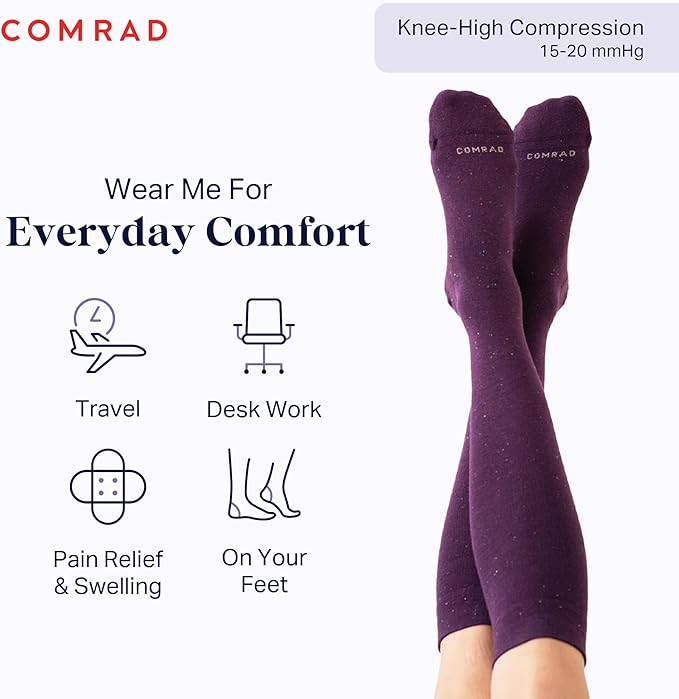 Comrad Recycled Cotton Knee High Socks - 15-20mmHg Graduated Compression Socks - Soft & Breathable Support Socks, Unisex