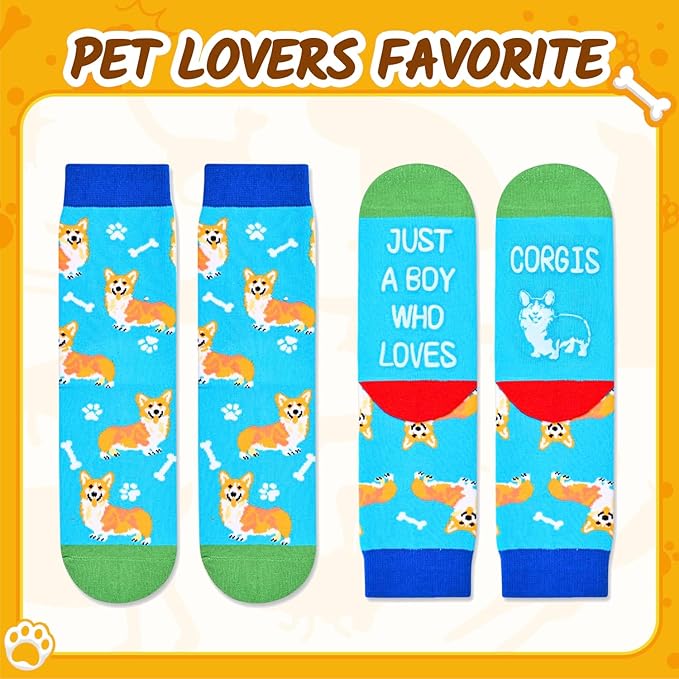 HAPPYPOP Funny Socks for Kids Boys - Sloth Monkey Gifts for 7-9 Years Old, Novelty Cute Corgi Socks