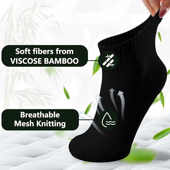 +MD 6 Pairs Ankle Socks for Women and Men, Bamboo Viscose Smell Control Cushioned Sole Casual Low Cut Socks
