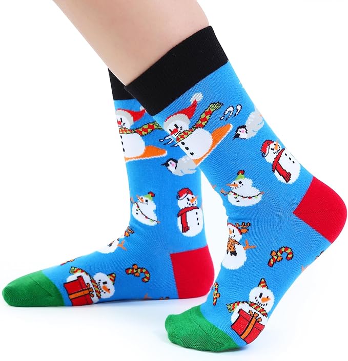 6 Pack Christmas Socks for Boys Girls + Gift Box, Kids Novelty Xmas Crew Stocking