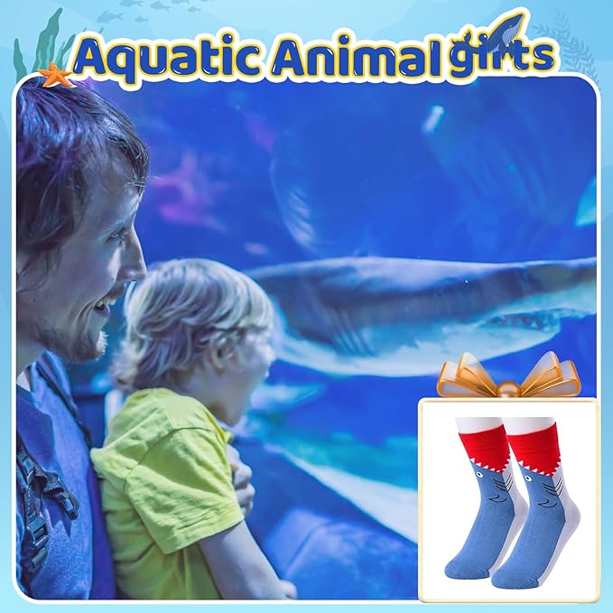 HAPPYPOP Animal Lover Gifts for Boys Girls - Funny Socks for Kids, Silly Shark Socks 4-12 Years