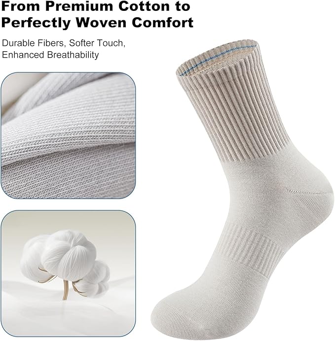 5 Pairs Cotton Men's Crew Socks,Seamless Toe Design,Durable, Soft, Breathable, High Stretch, Size 7-11