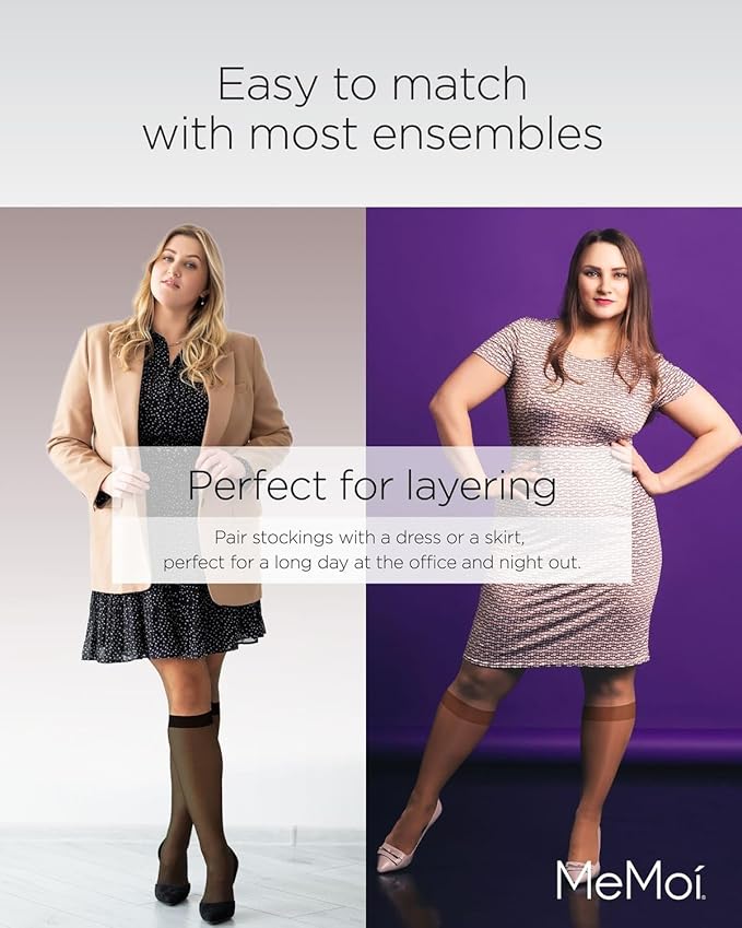 MeMoi 2 Pack Energizing Curvy Knee Highs for Women, Breathable Sheer Knee High Socks - Sizes 1X-4X