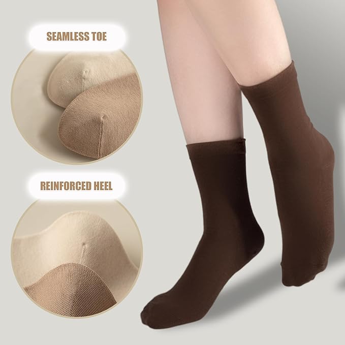 Thin Crew Socks for Women, Ladies Soft Cotton High Calf Boot Sock for Trouser, Dress, Business