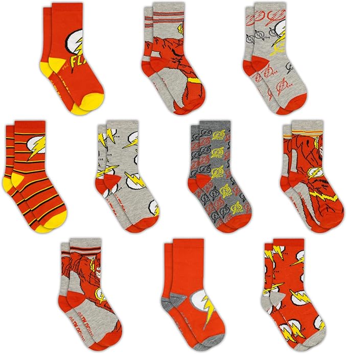 DC Comics Boys Socks - 10-Pack Toddler Socks with Batman, Superman, Wonder Woman & Flash