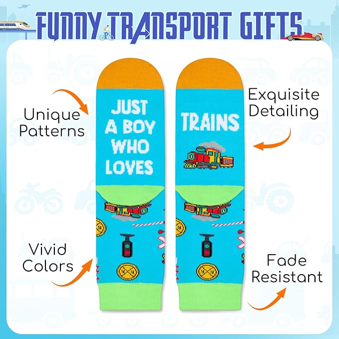 HAPPYPOP Train Tractor Gifts For Boys - Funny Railroad Tractor Socks For Kids 7-12 Years Old