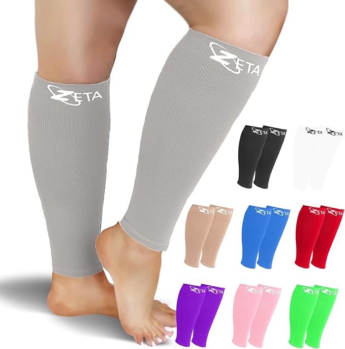 Zeta Wear Plus Size Calf Compression Sleeves 15-19 mmHg Support for Men & Women Wide Calves, Swelling, Varicose Veins, Travel