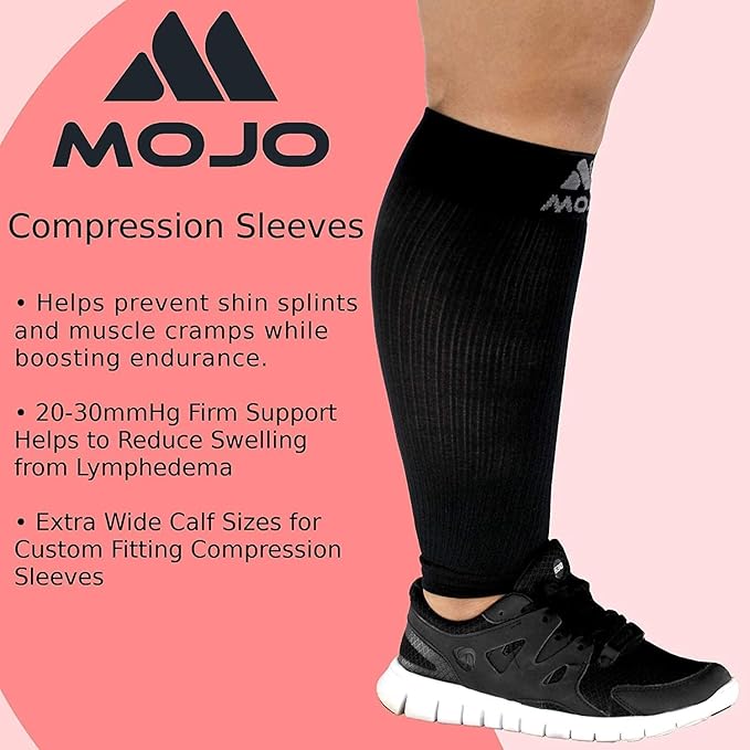 Mojo Compression Socks Footless for Women and Men 20-30mmHg - Extra Wide Plus Size Calf Sleeve - A604