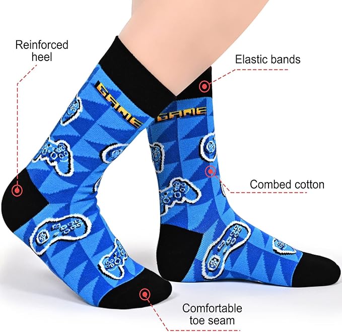 Kids Boys Girls Crew Socks 4-6 Pack + Gift Box, Novelty Funky Colorful Toddler Calf Socks for Teens