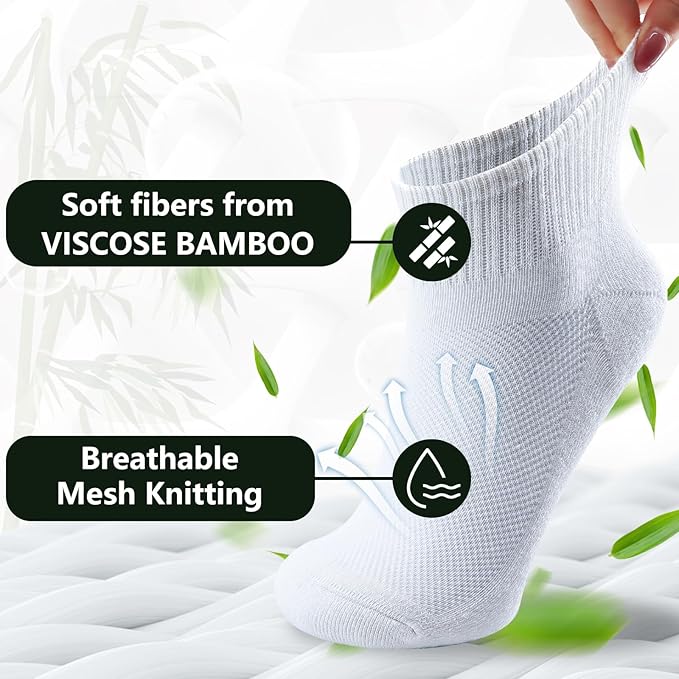 +MD 6 Pairs Ankle Socks for Women and Men, Bamboo Viscose Smell Control Cushioned Sole Casual Low Cut Socks