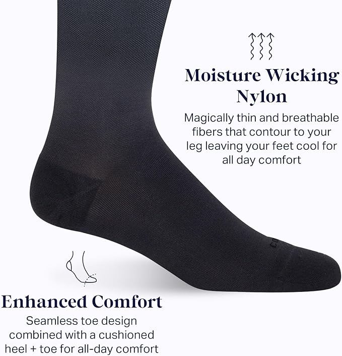 Comrad Nylon Knee High Socks - 15-20mmHg Graduated Compression Socks - Soft & Breathable Support Unisex Socks