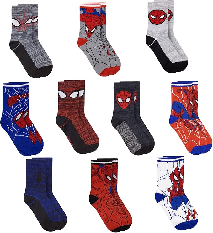 Marvel Spiderman Boys Socks - 10-Pack Decorative Toddler Socks with Amazing Legends Design