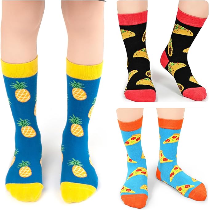 Kids Boys Girls Crew Socks 4-6 Pack + Gift Box, Novelty Funky Colorful Toddler Calf Socks for Teens