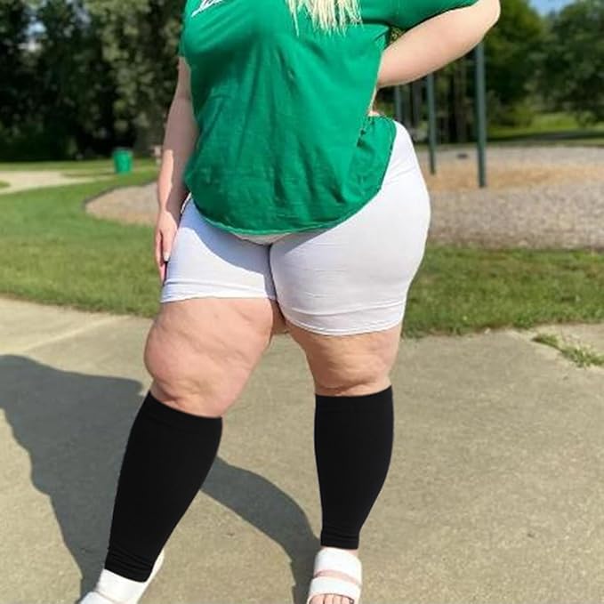 Plus Size Compression Leg Sleeves for Women& Men 15-20mmHg Wide Calf Knee High Leg Sleeves