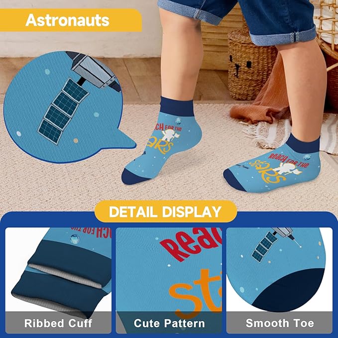 Queenshin Space Boys Socks Ankle 2-11 Years Old 6 Pairs Crazy Sock for Kids Sock Novelty Birthday Christmas Gift