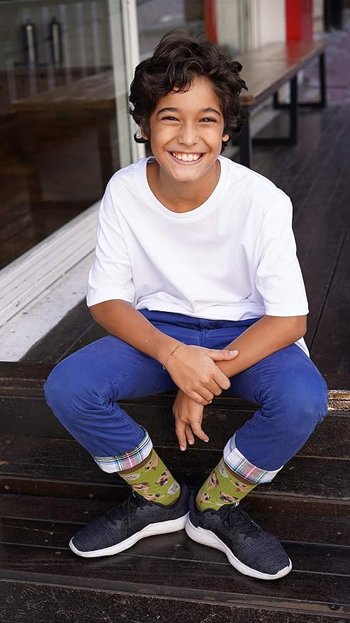 socks n socks-Kids 5-pair Fun Cool Cotton Colorful Dress Crew Socks Gift Box