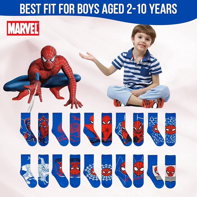 Marvel Spiderman Boys Socks - 10-Pack Decorative Toddler Socks with Amazing Legends Design