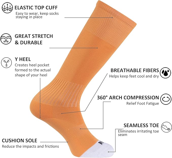 Soccer Baseball Softball Socks, Unisex Youth Solid Knee High Football Volleyball Compression Socks