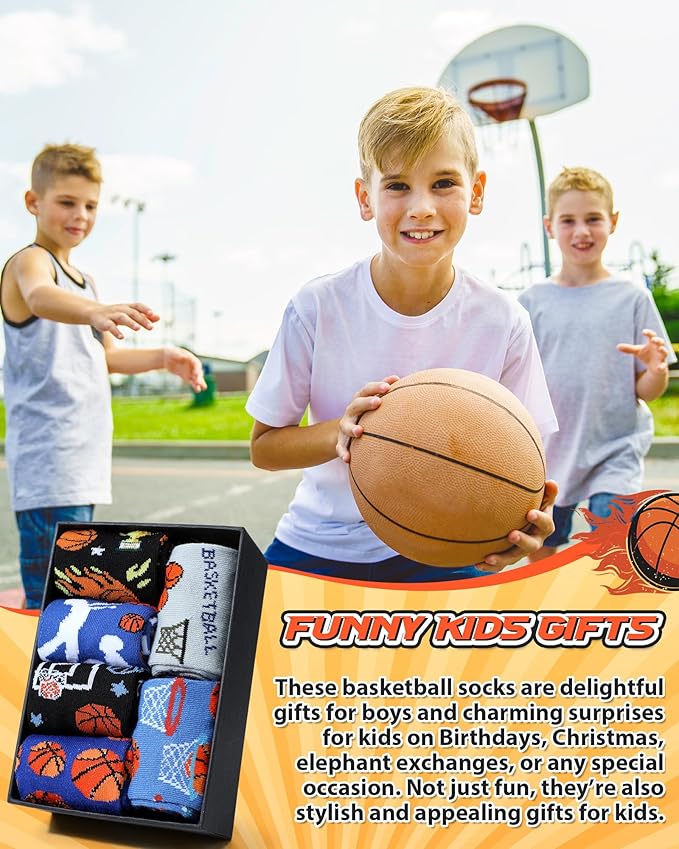Haysandy 6 Pairs Novelty Sports Socks for Boys Kids Athletic Crew Sock for 8-12 Kids Gift