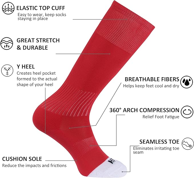 Soccer Baseball Softball Socks, Unisex Youth Solid Knee High Football Volleyball Compression Socks