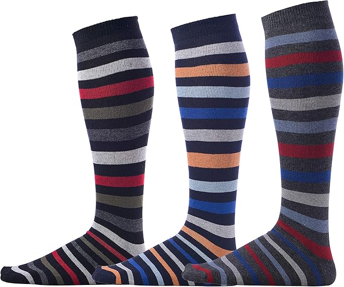 Pierre Henry Over the Calf Socks for Men (3 pairs) | Cotton Over the Calf Dress Socks | Long Socks Designed to Stay up 12+ hr