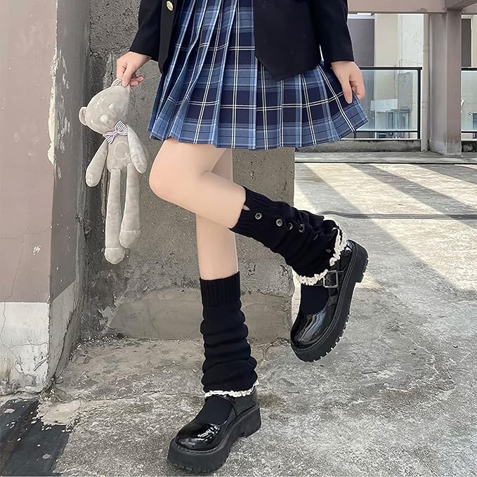 Lebaley Kawaii Leg Warmers for Girls Women - Japanese Lolita Leg Warmers Y2K Harajuku Leg Cover Stockings Kawaii Knit Socks