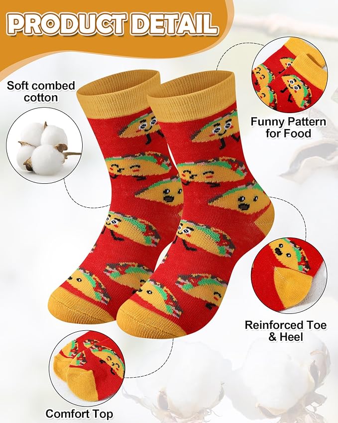 Leumoi 8 Pack Novelty Food Socks for Kids Boys Funny Silly Socks 4-7 Years Wacky Gift Snack Food Theme for Girls Kids Boys Birthday