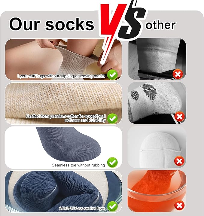 5 Pairs Cotton Men's Crew Socks,Seamless Toe Design,Durable, Soft, Breathable, High Stretch, Size 7-11