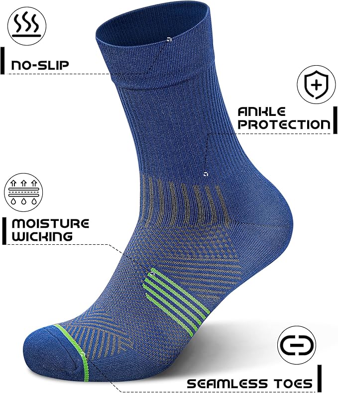 PAPLUS 3 Pairs Running Compression Socks for Men & Women, Atheltic Crew Socks with Cushion, Arch Support for Hiking, Cycling