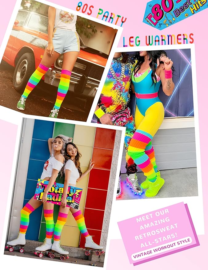 v28 Long Leg Warmer, Women’s Men 80s Party Ribbed Knit Dance Sports