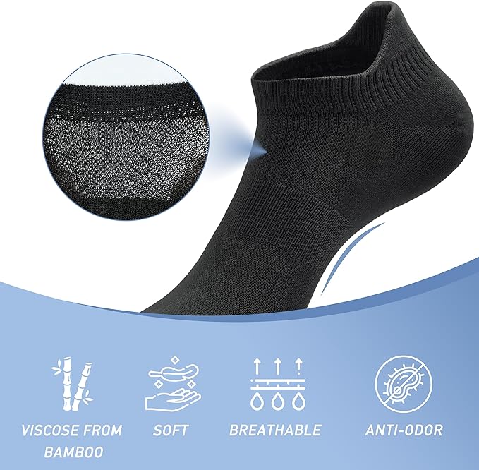 SERISIMPLE Women Ultra Thin Socks Viscose Bamboo Low Cut No Show Ventilating Ankle Anti Odor Arch Support Mesh Socks 5 Pairs