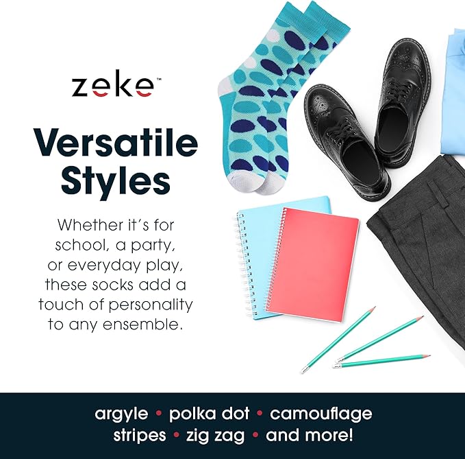 ZEKE Crazy Socks for Kids - Boys Funky Dress Socks - Funny Cool Silly Fun Socks - Wacky Novelty Gift