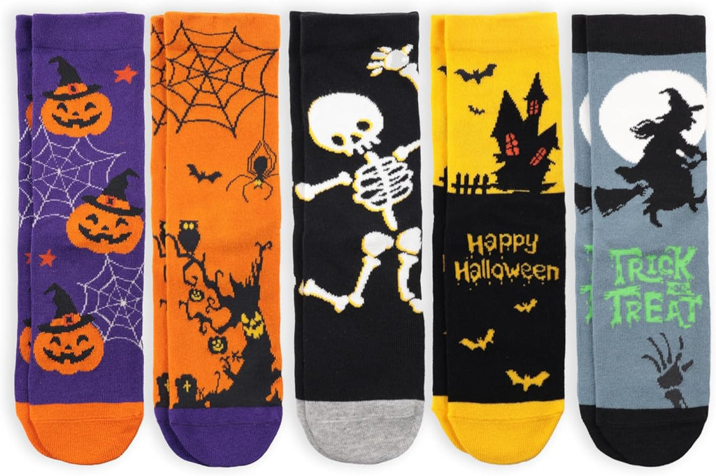 COTTON DAY Kids Boys Crew Dress Socks Bright Colorful Pattern Design Halloween Christmas Shark Camo