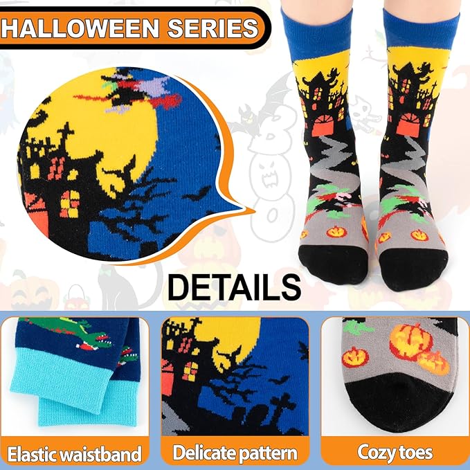 Kids Boys Girls Crew Socks 4-6 Pack + Gift Box, Novelty Funky Colorful Toddler Calf Socks for Teens