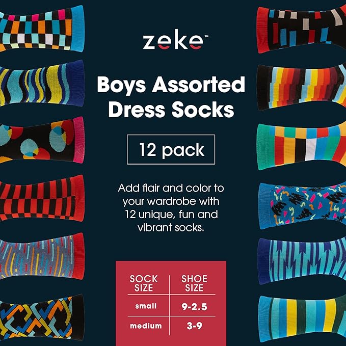 ZEKE Crazy Socks for Kids - Boys Funky Dress Socks - Funny Cool Silly Fun Socks - Wacky Novelty Gift