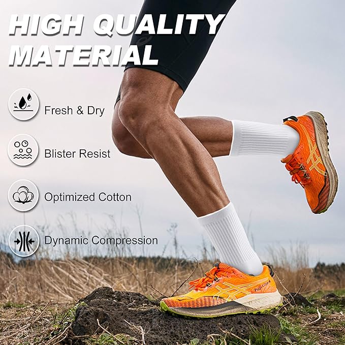 Gonii Men's Athletic Crew Socks，5 Pairs Cushioned Boot Moisture Athletic Socks for Hiking Sports Running Workout