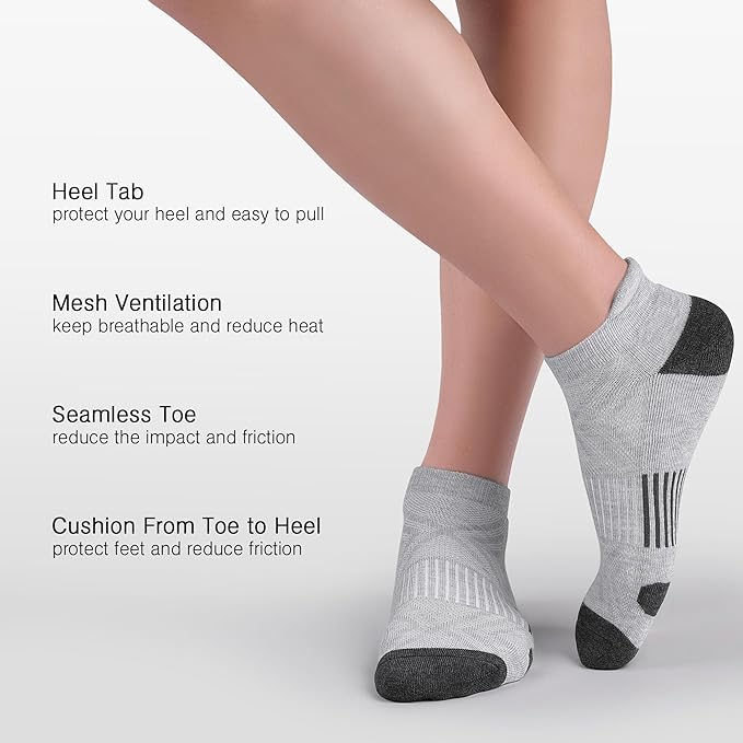 Felicigeely Ankle Athletic Running Socks Low Cut Sports Socks Breathable Cushioned Tab Socks for Men Women 6 Pairs